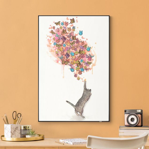Quadro intercambiabile - Illustrazione gatto dipinto con farfalle colorate