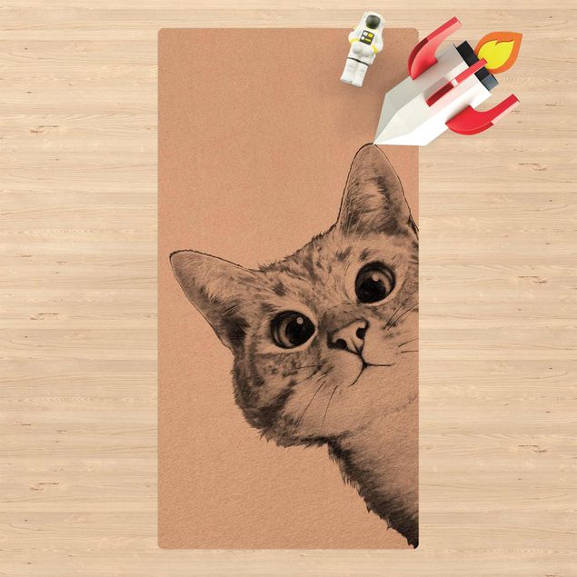Tappetino di sughero - Illustrazione disegno di gatto bianco nero - Formato verticale 1:2