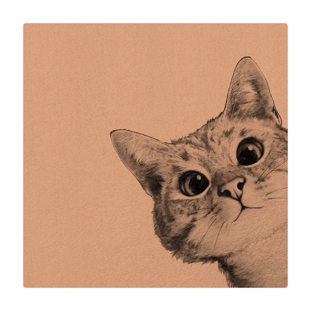 Tappetino di sughero - Illustrazione disegno di gatto bianco nero - Quadrato 1:1