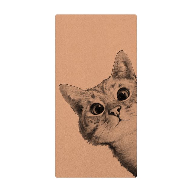 Tappetino di sughero - Illustrazione disegno di gatto bianco nero - Formato verticale 1:2