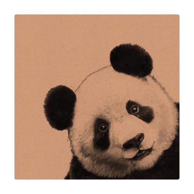 Tappetino di sughero - Illustrazione disegno di panda bianco e nero - Quadrato 1:1