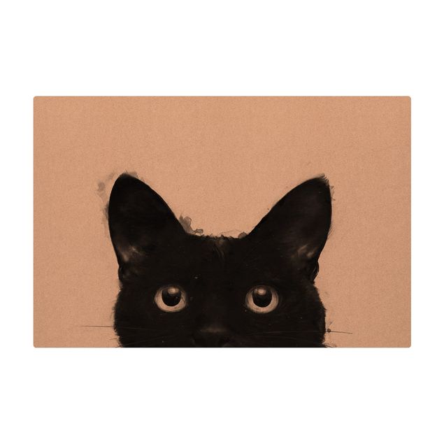 Tappetino di sughero - Illustrazione pittura gatto nero su bianco - Formato orizzontale 3:2