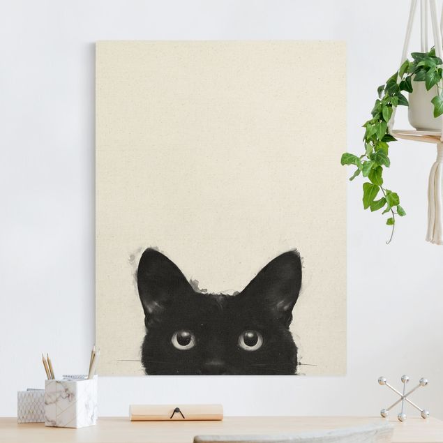 Quadri con gatti Illustrazione - Gatto nero su pittura bianca