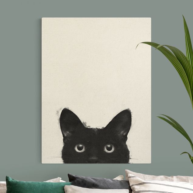 quadri con animali Illustrazione - Gatto nero su pittura bianca