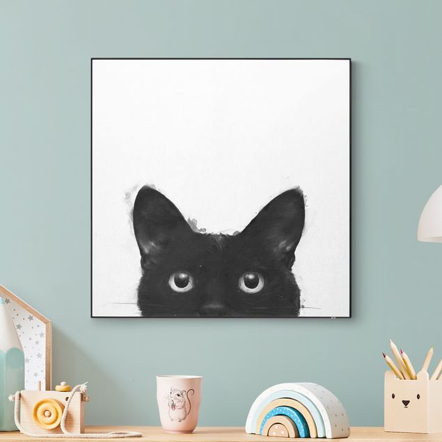 Quadro intercambiabile - Illustrazione pittura gatto nero su bianco