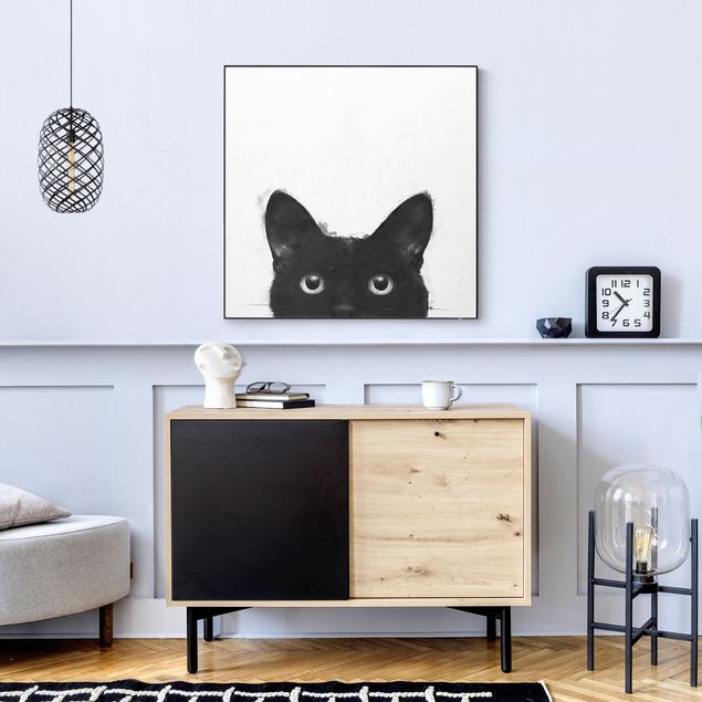Frame da parete con tessuto in tensione con quadro intercambiabile classico Illustrazione pittura gatto nero su bianco