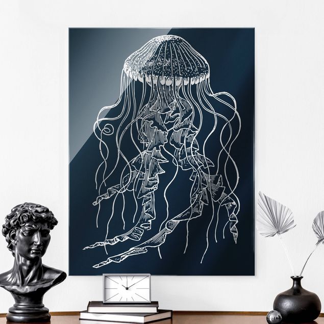 stampe animali Illustrazione Medusa danzante su nero