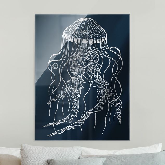 Lavagna magnetica in vetro Illustrazione Medusa danzante su nero