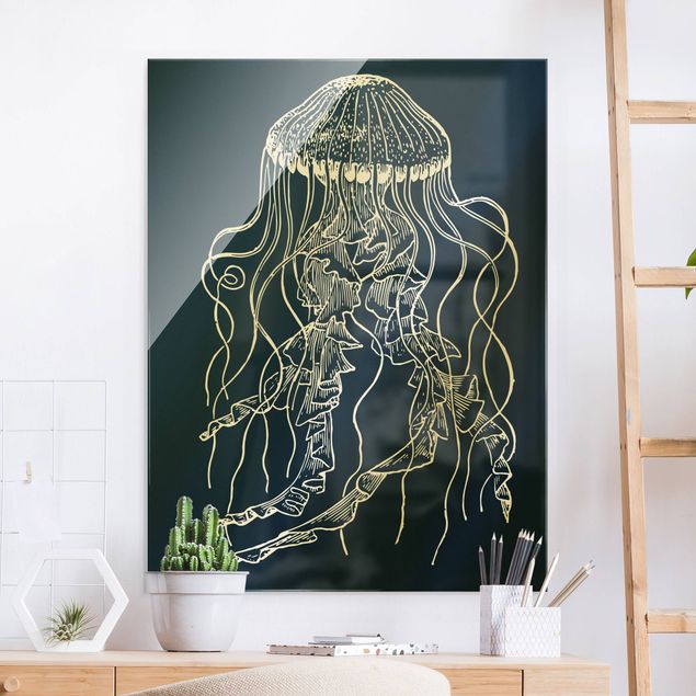 stampe animali Illustrazione Medusa danzante su nero