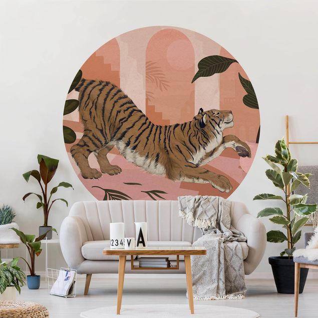 Fotomurale rotondo Illustrazione - Tigre in pittura rosa pastello