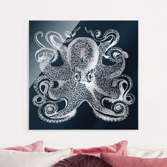 quadri con animali Illustrazione di calamaro sul blu