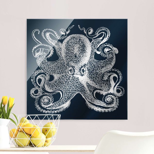 Lavagna magnetica vetro Illustrazione di calamaro sul blu