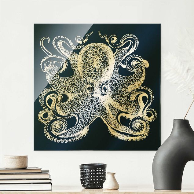 quadri con animali Illustrazione di calamaro sul blu