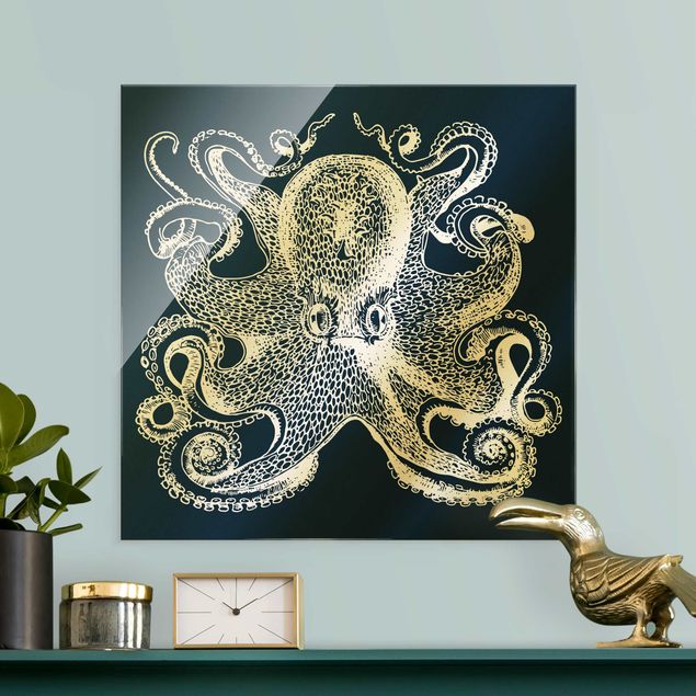Lavagna magnetica vetro Illustrazione di calamaro sul blu