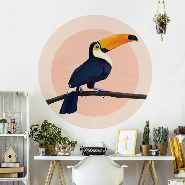 Fotomurale rotondo Illustrazione - Uccello Tucano Pittura Pastello