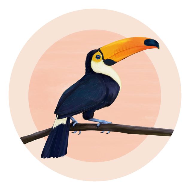 Carta da parati rotonda autoadesiva - Laura Graves - Illustrazione tucano uccello pastello pittura