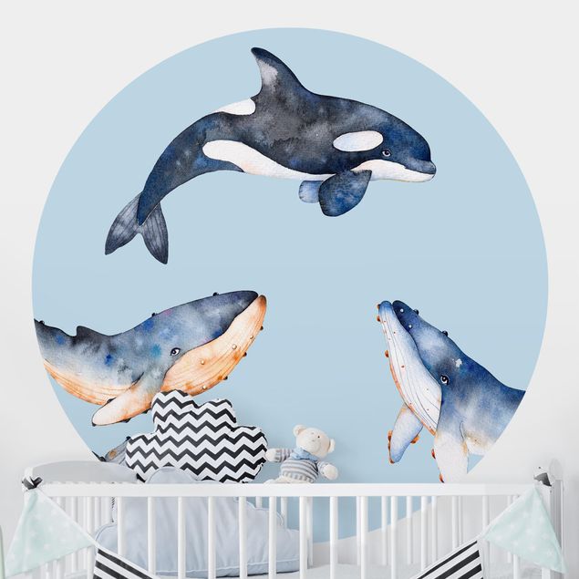 carta da parati effetto acquerello Balena illustrata ad acquerello