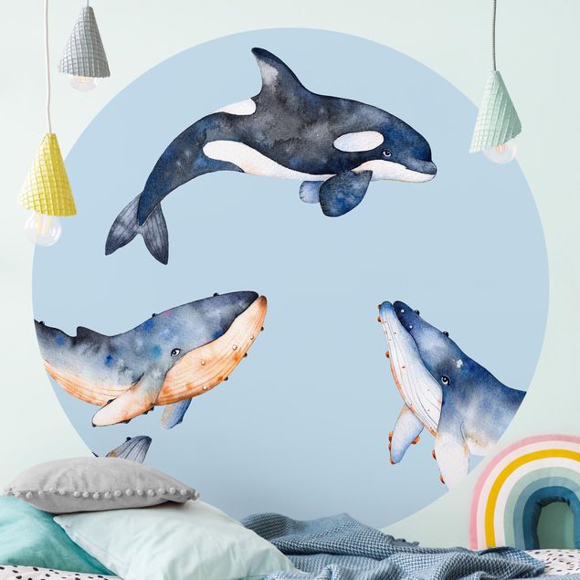 Carta da parati per bambini animali Balena illustrata ad acquerello