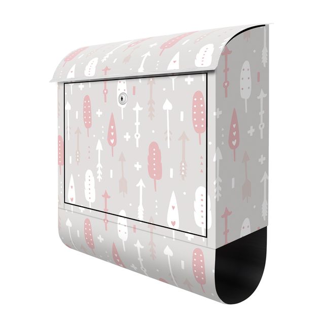 Cassetta postale - Frecce tribali con cuori rosa grigio