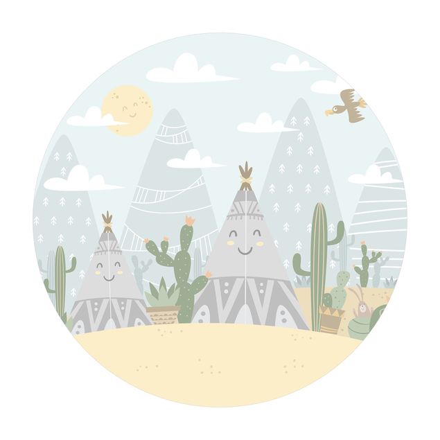 Tappeto in vinile rotondo - Tenda indiana con cactus