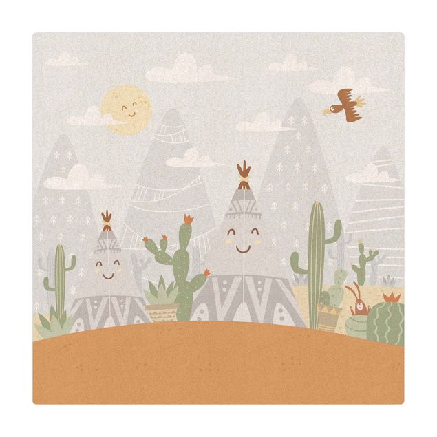 Tappetino di sughero - Tenda indiana con cactus - Quadrato 1:1