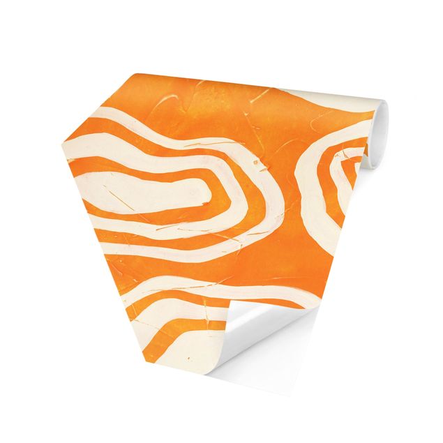 Carta da parati esagonale adesiva con disegni - Isola nel mare arancione