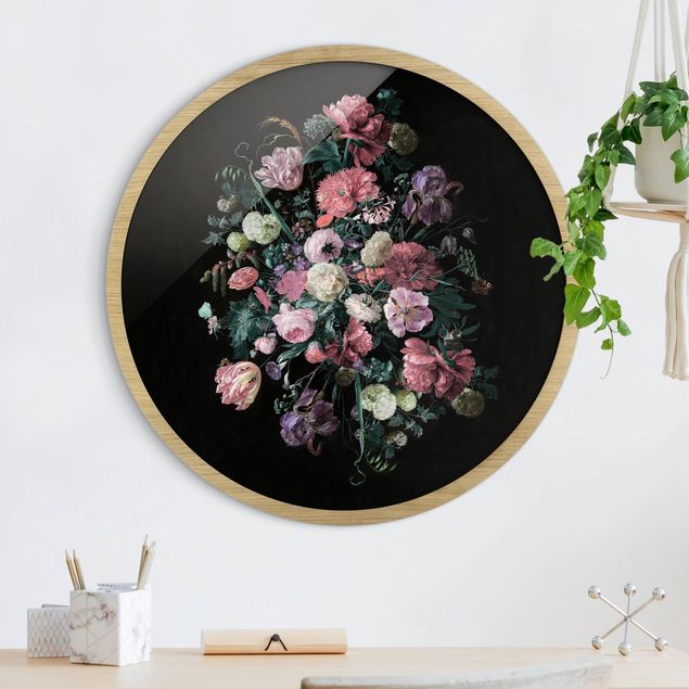 Poster con cornice rotonda Jan Davidsz De Heem - Bouquet di fiori scuri