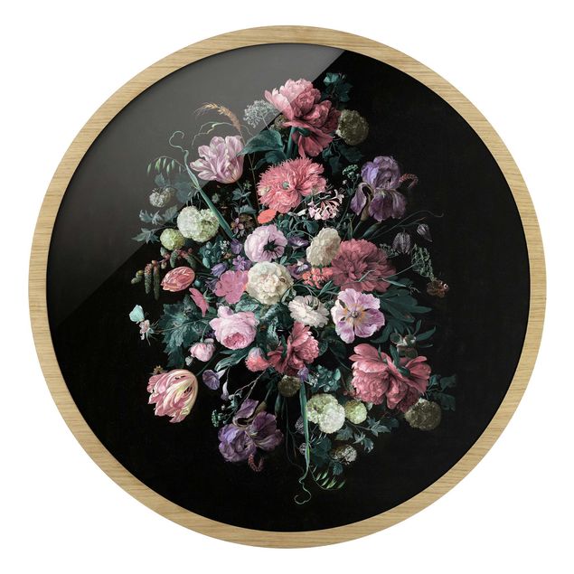 Quadro rotondo incorniciato - Jan Davidsz de Heem - Bouquet di fiori scuro
