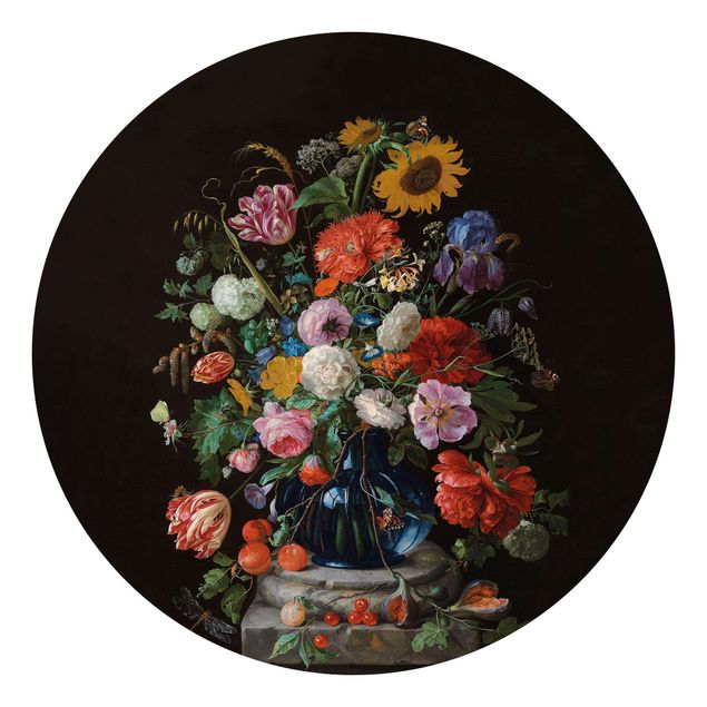 Carta da parati rotonda autoadesiva - Jan Davidsz de Heem - vaso di vetro con i fiori
