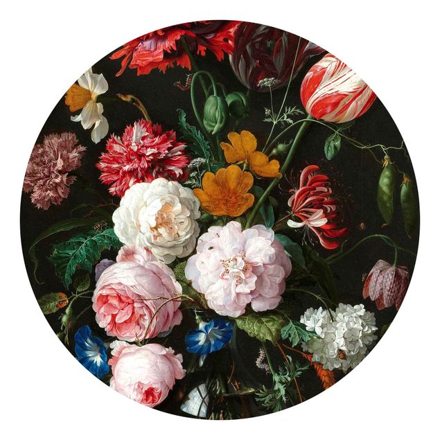 Carta da parati rotonda autoadesiva - Jan Davidsz de Heem - Natura morta con fiori in un vaso di vetro