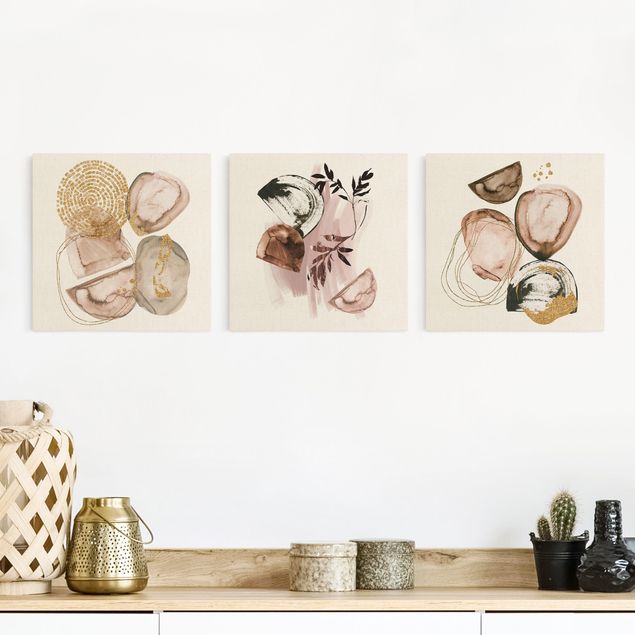 Riproduzione quadri su tela Forme di acquerello Japandi oro e rosa
