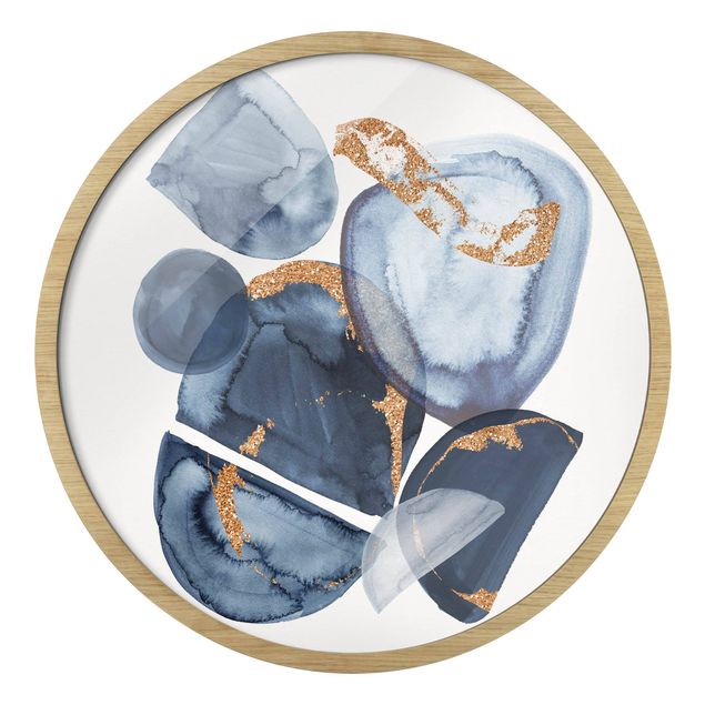 Quadro rotondo incorniciato - Japandi ad acquerello in blu zaffiro