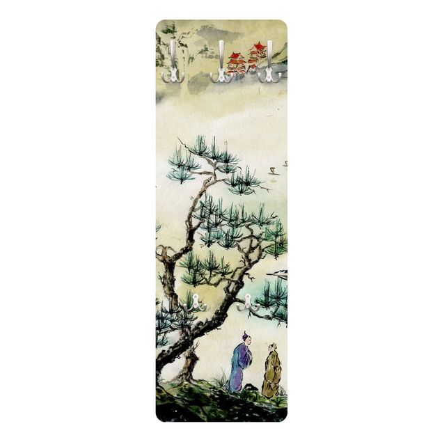 Appendiabiti - Giapponese disegno ad acquerello di pino e Mountain Village
