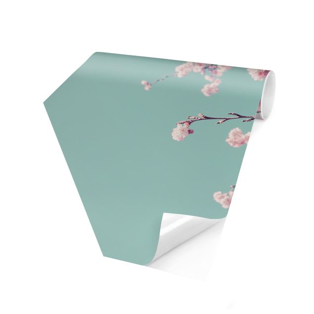 Carta da parati esagonale adesiva con disegni - Fiore di ciliegio giapponese