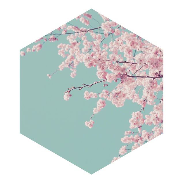 Carta da parati esagonale adesiva con disegni - Fiore di ciliegio giapponese