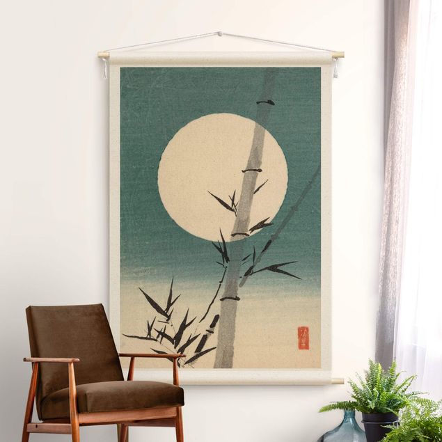 Arazzi da parete moderno Disegno giapponese ad acquerello bambù e luna
