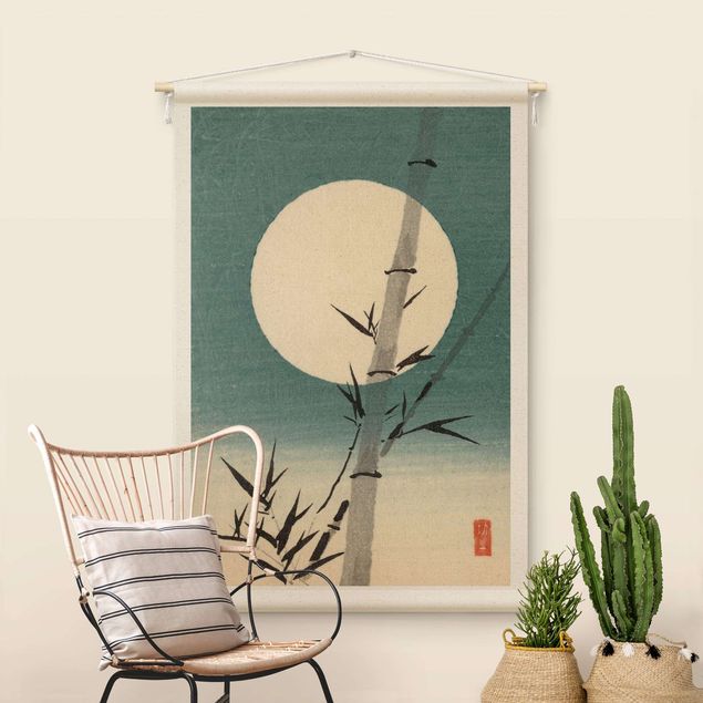 Arazzi da parete xxl Disegno giapponese ad acquerello bambù e luna