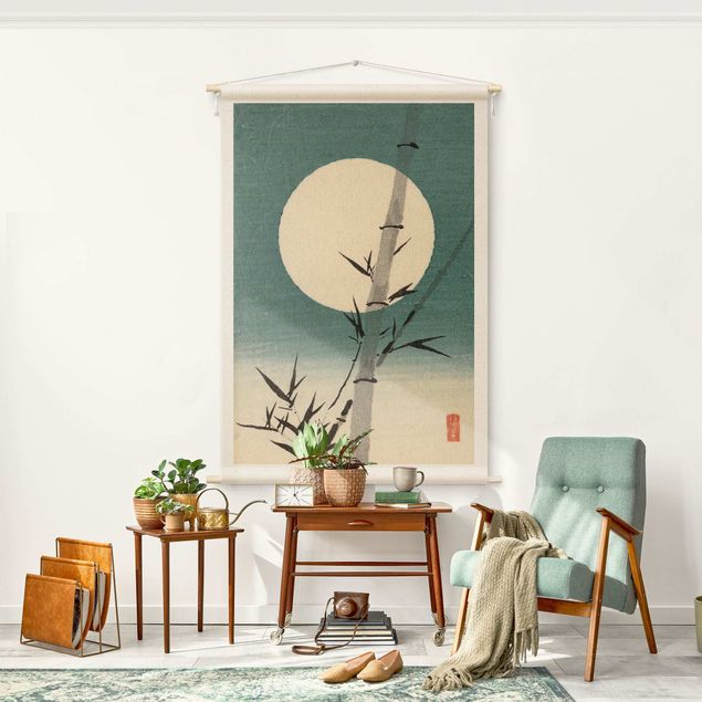 Arazzi da parete grande Disegno giapponese ad acquerello bambù e luna