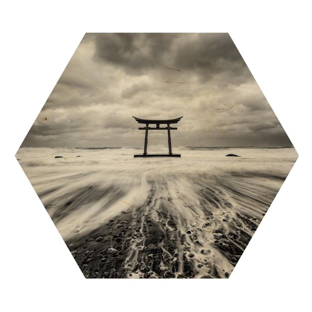 Esagono in legno - Torii giapponese nel mare