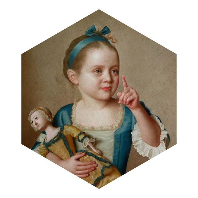 Carta da parati esagonale adesiva con disegni - Jean Etienne Liotard - Ragazza con bambola
