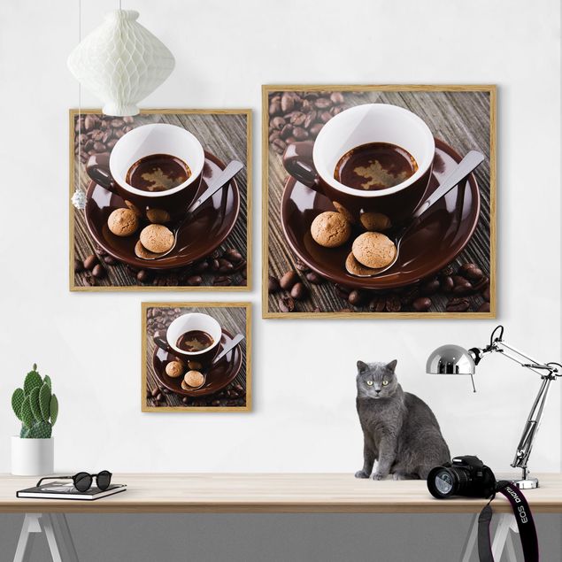 Poster con cornice - Tazza con chicchi di caffè