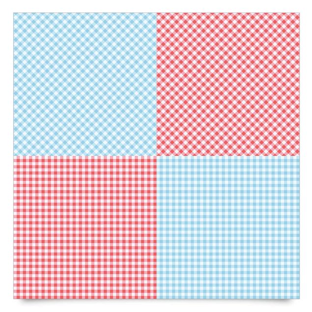 Pellicola adesiva - Disegno a quadri e quadrati in blu pastello e vermiglio