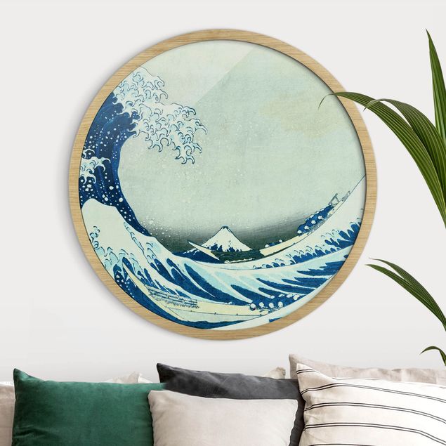Poster con cornice rotonda Katsushika Hokusai - La grande onda di Kanagawa