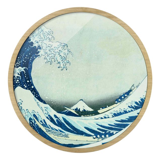 Quadro rotondo incorniciato - Katsushika Hokusai - La grande onda di Kanagawa