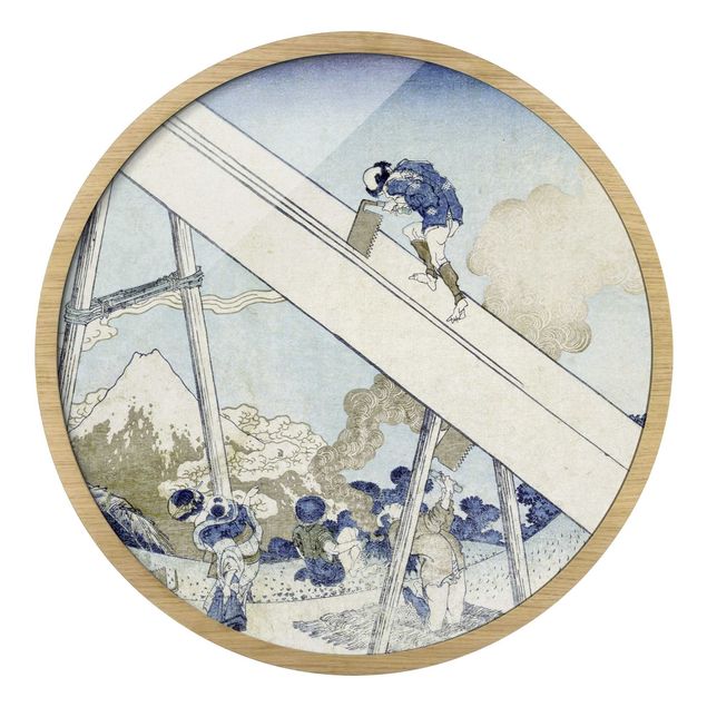 Quadro rotondo incorniciato - Katsushika Hokusai - Sulle montagne Totomi