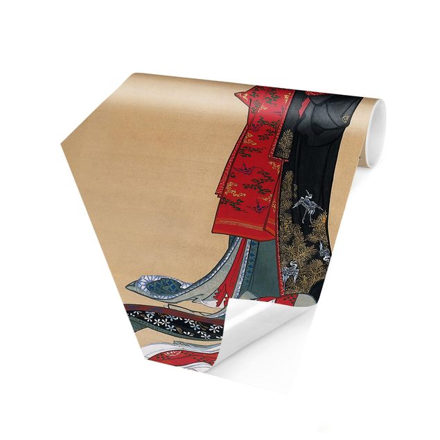 Carta da parati esagonale adesiva con disegni - Katsushika Hokusai - Due cortigiane