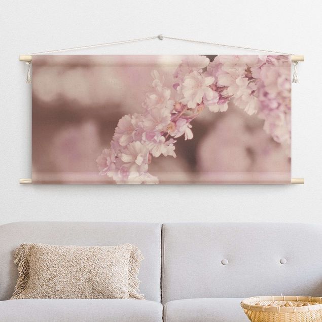 Arazzi da parete arte Fiori di ciliegio nella luce viola