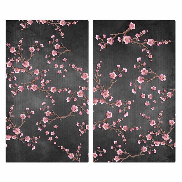 Coprifornelli - Fiori di ciliegio su nero