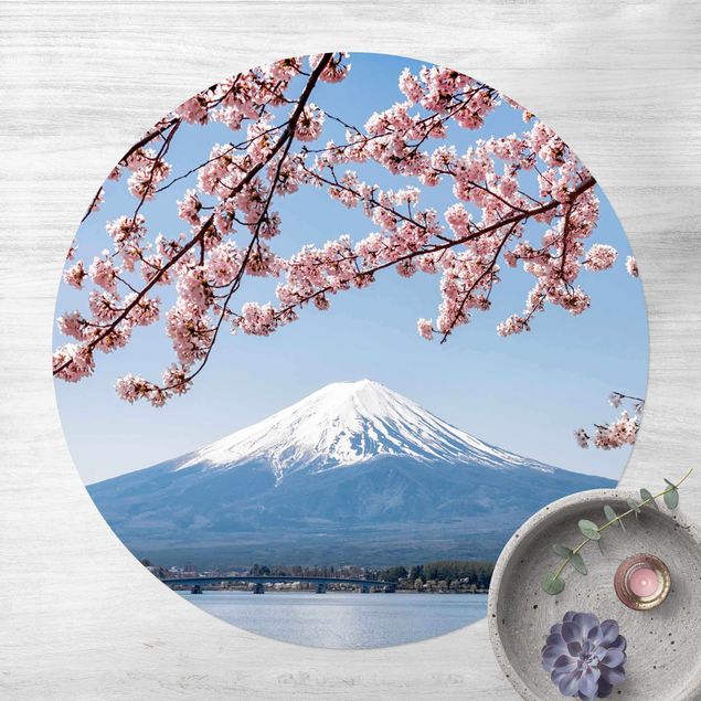 Tappeto per ingresso esterno Fioriture di ciliegio con il monte Fuji
