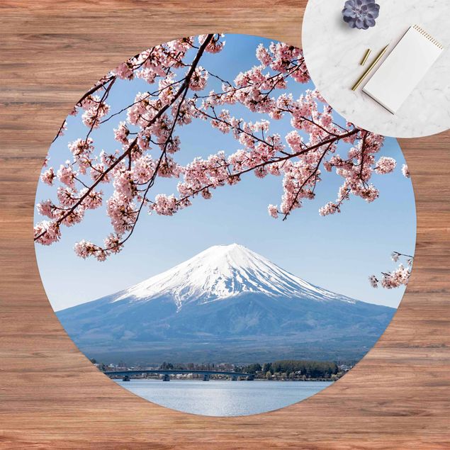 Tappeto da balcone Fioriture di ciliegio con il monte Fuji